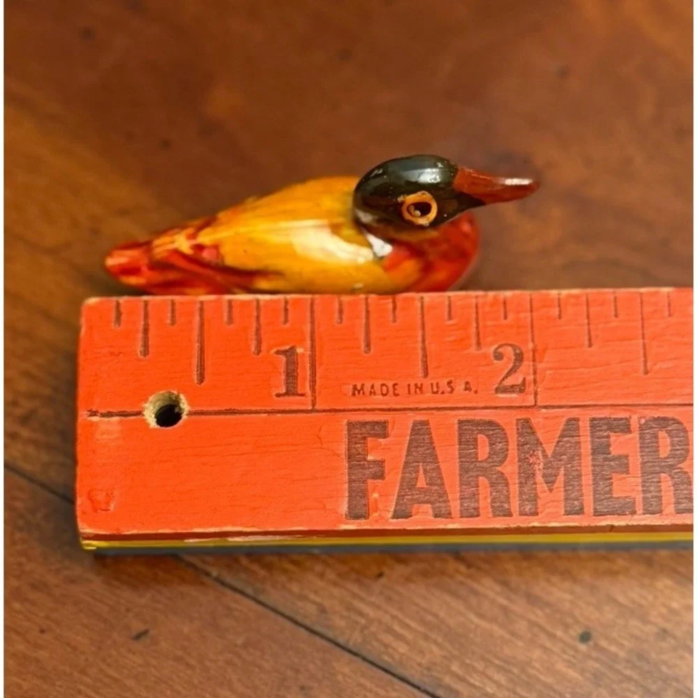 Vintage Hand Carved Wooden Mandarin Ducks Chopstick Rests Figurines Set of 4